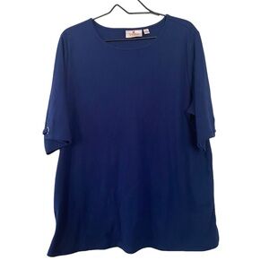 Quacker Factory Blue Short Sleeve T Shirt Women’s Size XL Tee Cotton Blend